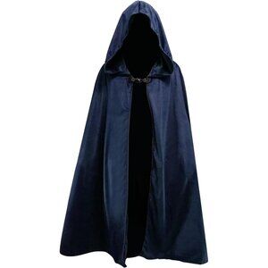 🆕Women Blue Renaissance Cloak with Hood Velvet Cape Halloween Cosplay Costume
